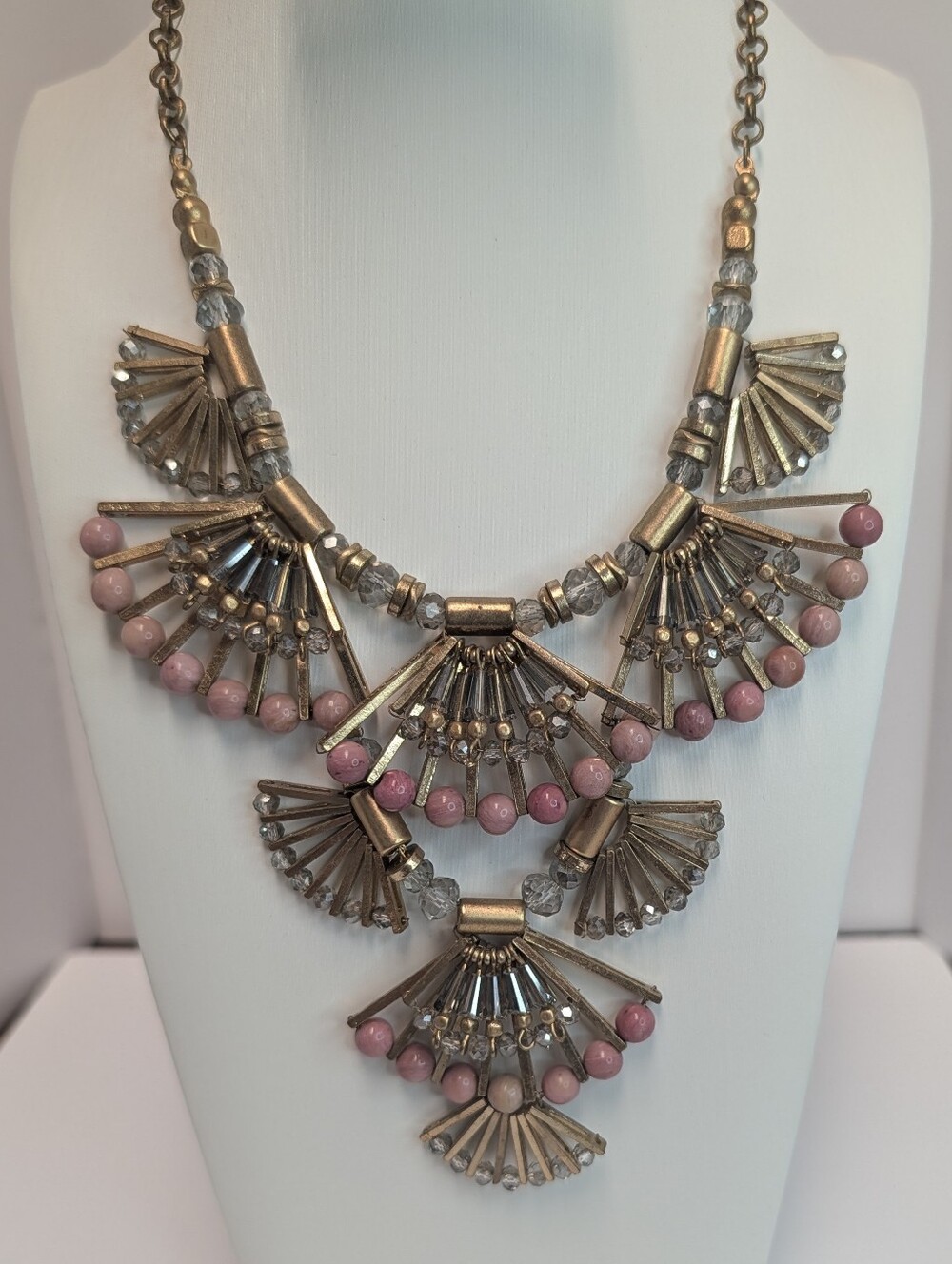 Statement Piece - Pink Fan Bib Necklace - Unbranded